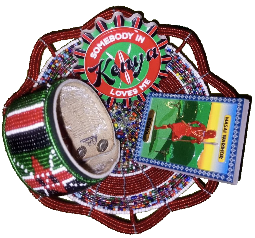 UU women artists in Kenya made beaded basket, bracelet, button and magnet